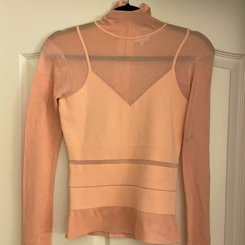 HERVE LEGER BLUSH PINK LONG SLEEVE TOP